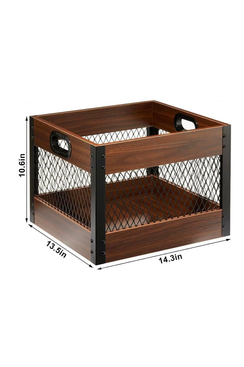 Echo Audio Vinyl Record Storage Crate, LP Collection Organizer Box Made of Plywood and Metallic Mesh, Carry Handles, 65 Records Storage Capacity, Ideal Home Decor - Espresso - Image 3