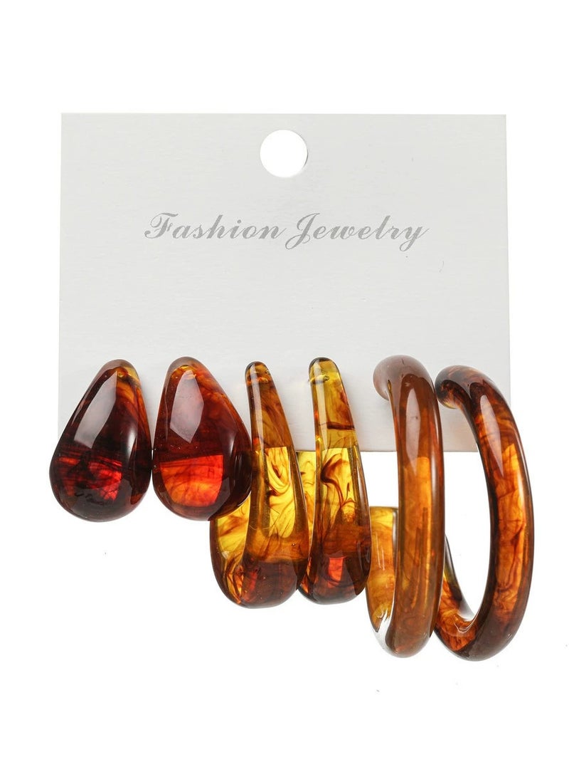 Goolsky طقم أقراط هووب أكريليك للنساء - أقراط جريئة على شكل C بألوان متعددة، طقم مجمع، مجوهرات حفلات بأسلوب عصري - Image 1