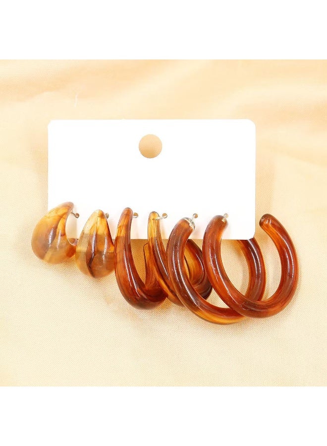 Goolsky طقم أقراط هووب أكريليك للنساء - أقراط جريئة على شكل C بألوان متعددة، طقم مجمع، مجوهرات حفلات بأسلوب عصري - Image 3