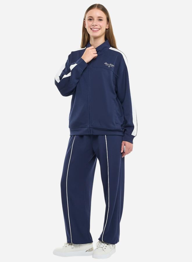 victor and jane Navy Striped Panel Zip Track Jacket and Joggers Co-Ords - Image 5