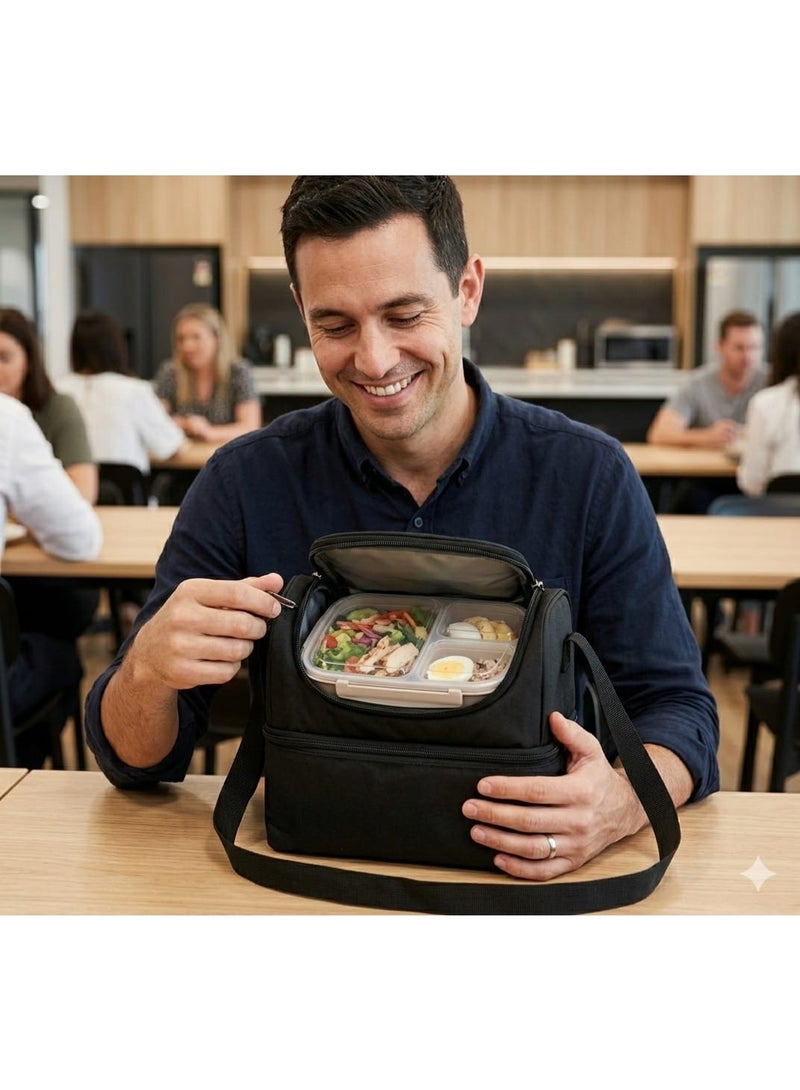 Insulated Travel Lunch Bag – Multi-Purpose Lunch Box Storage Bag with Adjustable Strap for Office, Work, and Outdoor Use-BLACK - Image 3