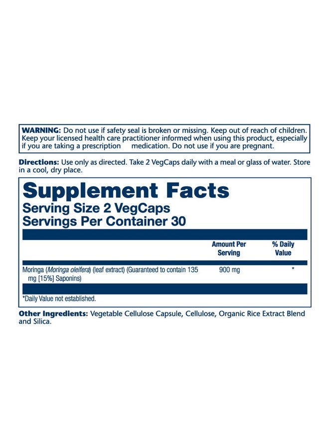 SOLARAY Moringa Capsules 900 mg - Moringa Supplement with 135 mg Saponins - Herbal Support w/Naturally Occurring Vitamins, Minerals, Amino Acids, Vegan, 60-Day Guarantee, 30 Serv, 60 VegCaps - Image 2