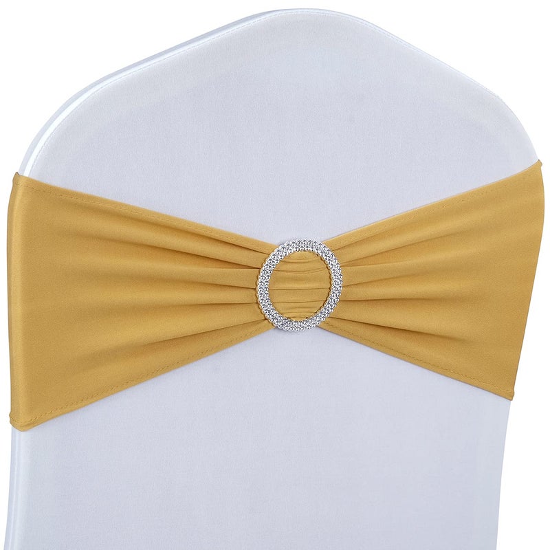LEBENGURU كرسي Lebenguru Gold Spandex Sashes 50pcs أقواس كرسي ممتدة مع زخارف الحفلات الزفاف الزفاف - Image 1