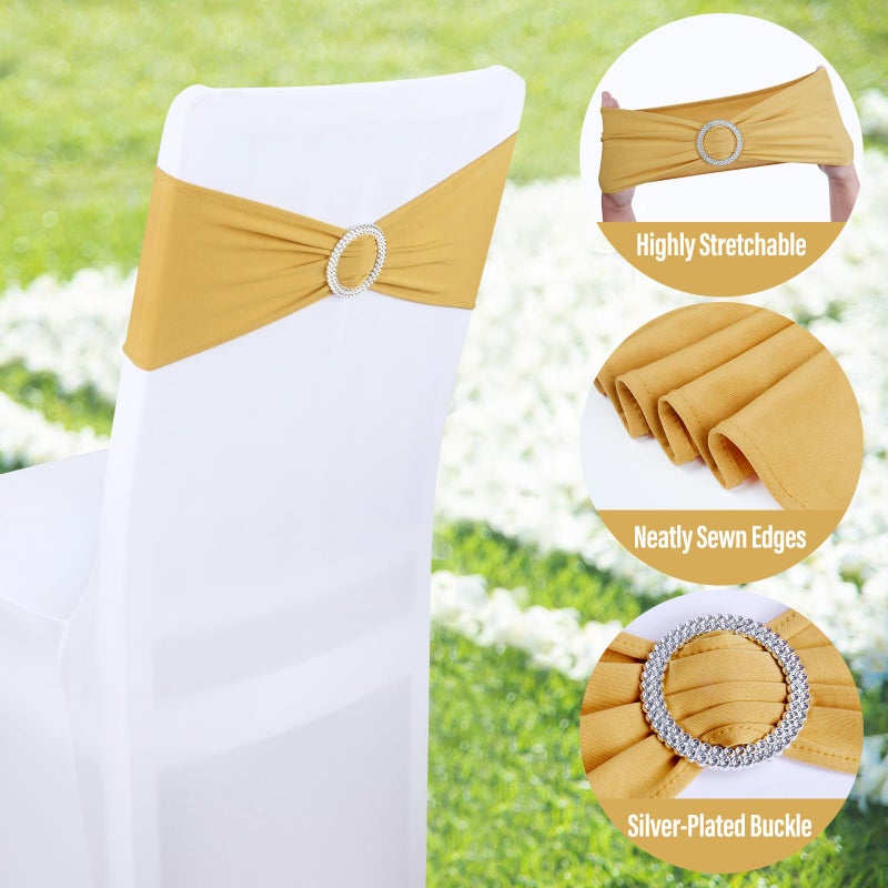 LEBENGURU كرسي Lebenguru Gold Spandex Sashes 50pcs أقواس كرسي ممتدة مع زخارف الحفلات الزفاف الزفاف - Image 5