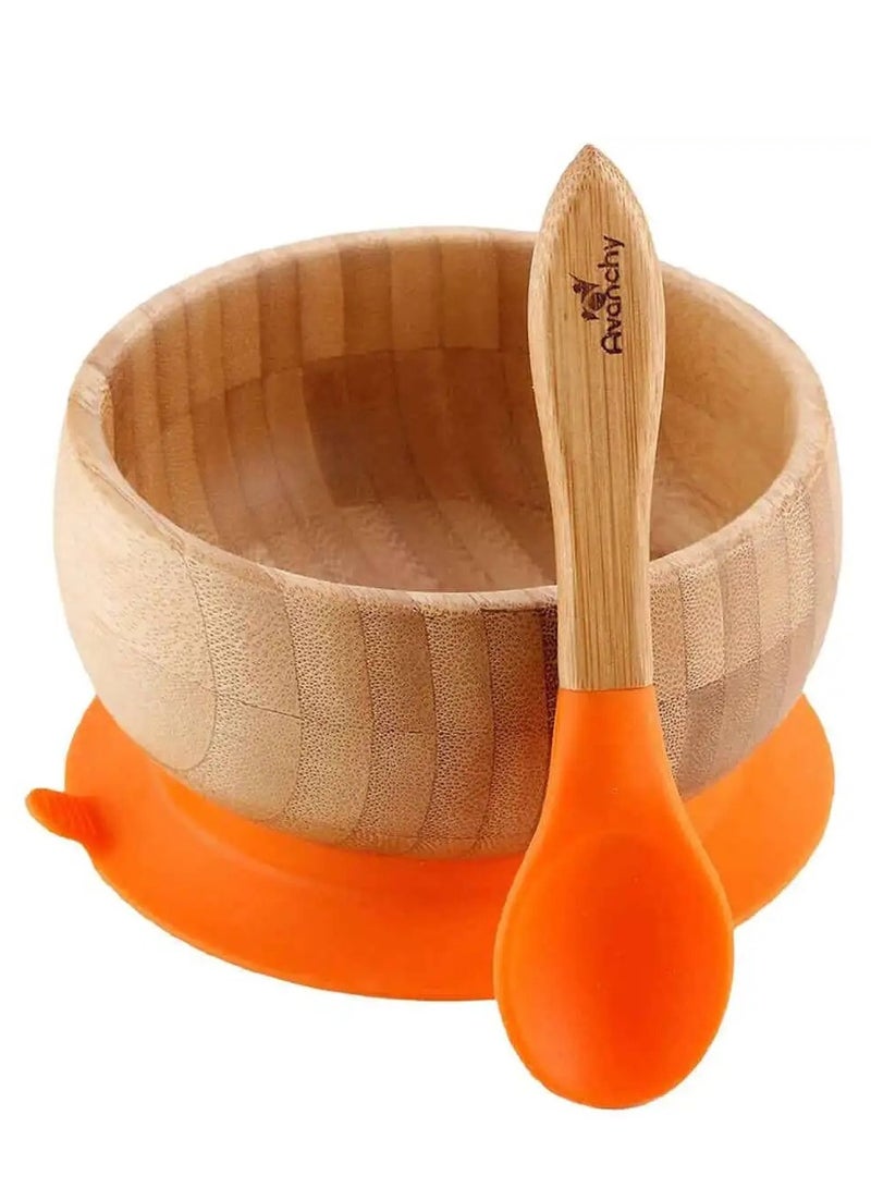 Avanchy Baby Bamboo Stay Put Suction Bowl Plus Spoon Orange