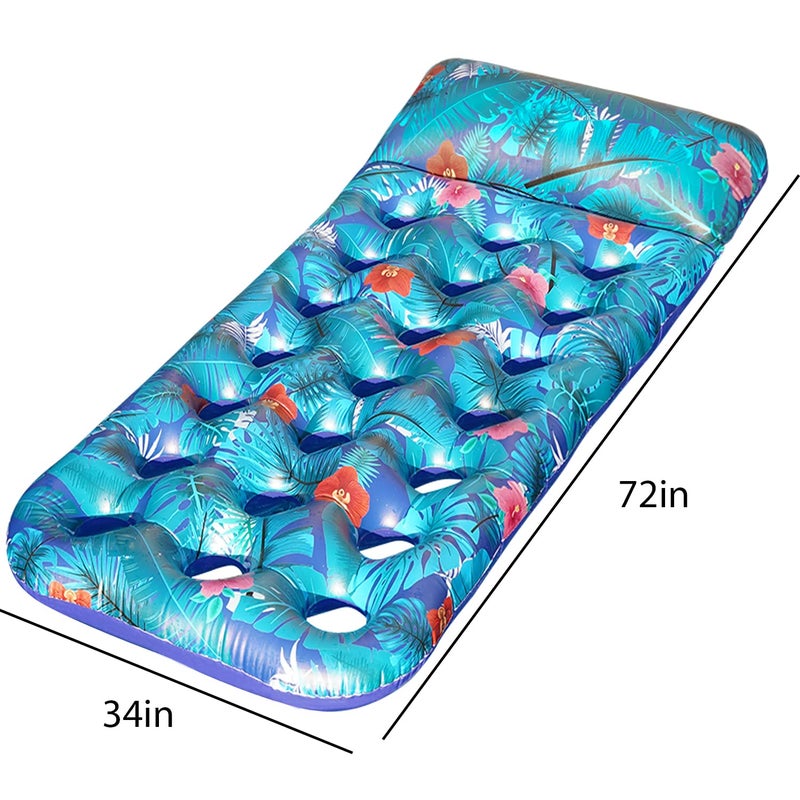 FindUWill Inflatable Pool Floats Raft, 2 Pack Pool Floats with Headrest for Adults, X-Large, Cooling Pool Floaties Contour Lounger (Monstera Green & Monstera Blue) - Image 5