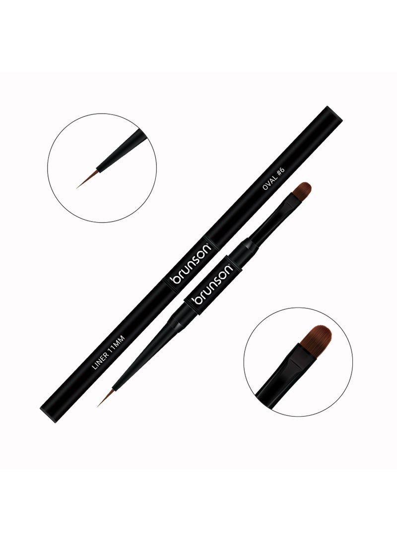Nail Art Brush | Brunson 2-in-1 Dual Nail Brush | Oval #6 & 11mm Liner Brush for Gel Polish, Gel Nail Art, Nail Painting, Fine Line & Nail Detailing, French Nail Design, Acrylic Nail Art, Manicure, Pedicure & Professional Nail Art Supplies