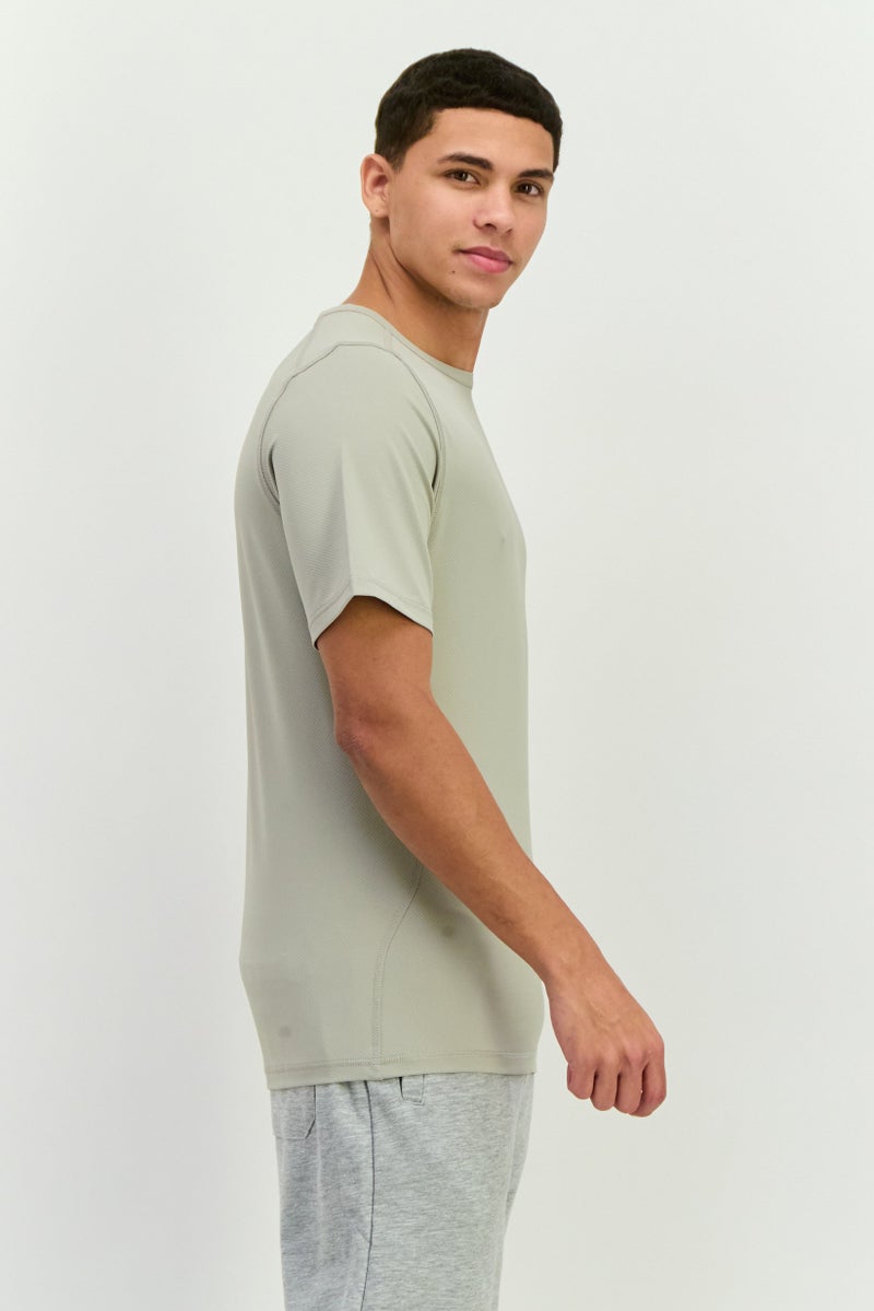 Beause Men Round Neck Short Sleeves Textured T-Shirt, Light Grey - Image 2
