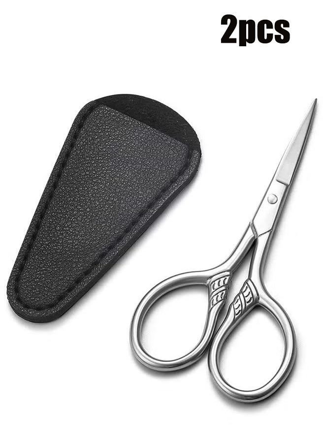 YJ Small Precision Scissors,Stainless Steel Multi-Purpose Vintage Beauty Grooming Kit for Facial Hair, Eyebrow, Eyelash, Beard,2pc - Image 1
