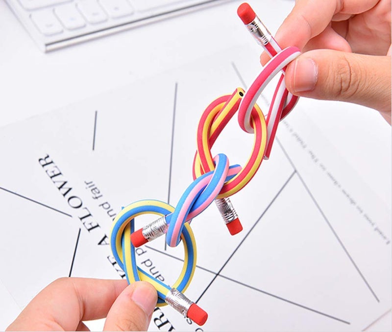 OJYUDD Flexible Bendy Pencil,35 PCS Flexible Soft Pencil Colorful Stripe Soft Pencils with Eraser as Gift for Students or Children - Image 5
