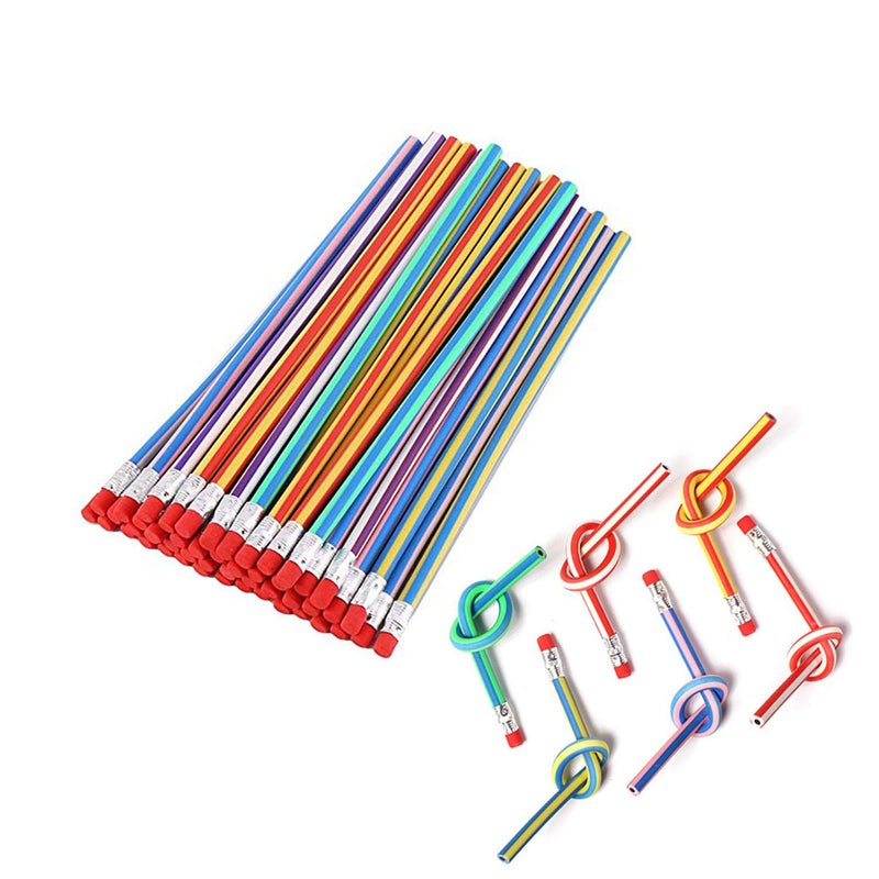 OJYUDD Flexible Bendy Pencil,35 PCS Flexible Soft Pencil Colorful Stripe Soft Pencils with Eraser as Gift for Students or Children - Image 1