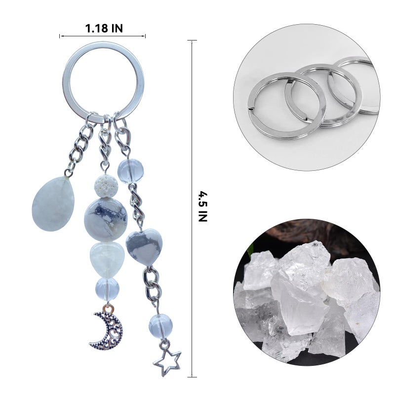YTYAB Cute Crystal Keychains,Boho Key Rings for Car Keys,Kawaii Bag Backpack Handbag Purse Accessories Charms,Bling Healing Teardrop Keyring Handmade,Funny Clear Quartz Key Chain for Women Menï¼ˆWhiteï¼‰ - Image 4