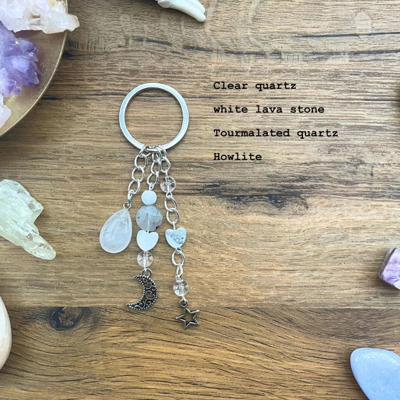 YTYAB Cute Crystal Keychains,Boho Key Rings for Car Keys,Kawaii Bag Backpack Handbag Purse Accessories Charms,Bling Healing Teardrop Keyring Handmade,Funny Clear Quartz Key Chain for Women Menï¼ˆWhiteï¼‰ - Image 3