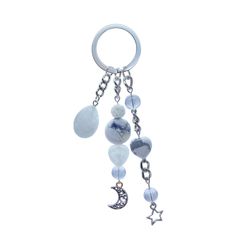 YTYAB Cute Crystal Keychains,Boho Key Rings for Car Keys,Kawaii Bag Backpack Handbag Purse Accessories Charms,Bling Healing Teardrop Keyring Handmade,Funny Clear Quartz Key Chain for Women Menï¼ˆWhiteï¼‰ - Image 1