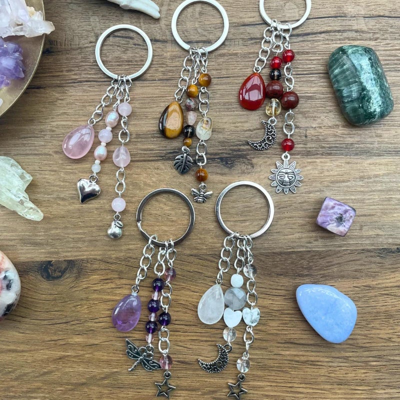 YTYAB Cute Crystal Keychains,Boho Key Rings for Car Keys,Kawaii Bag Backpack Handbag Purse Accessories Charms,Bling Healing Teardrop Keyring Handmade,Funny Clear Quartz Key Chain for Women Menï¼ˆWhiteï¼‰ - Image 2