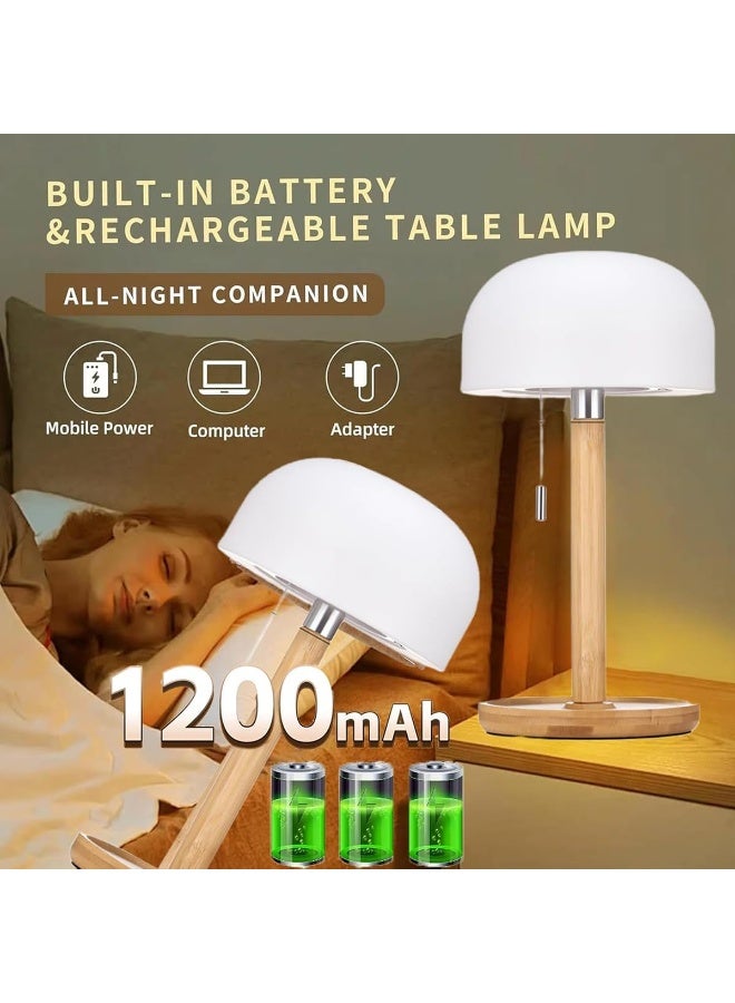 LBMT مصباح طاولة LED خشبي يعمل بالبطارية مع مفتاح سحب - قابل للتعتيم، درجة حرارة 3 ألوان، محمول للاستخدام الداخلي - Image 5