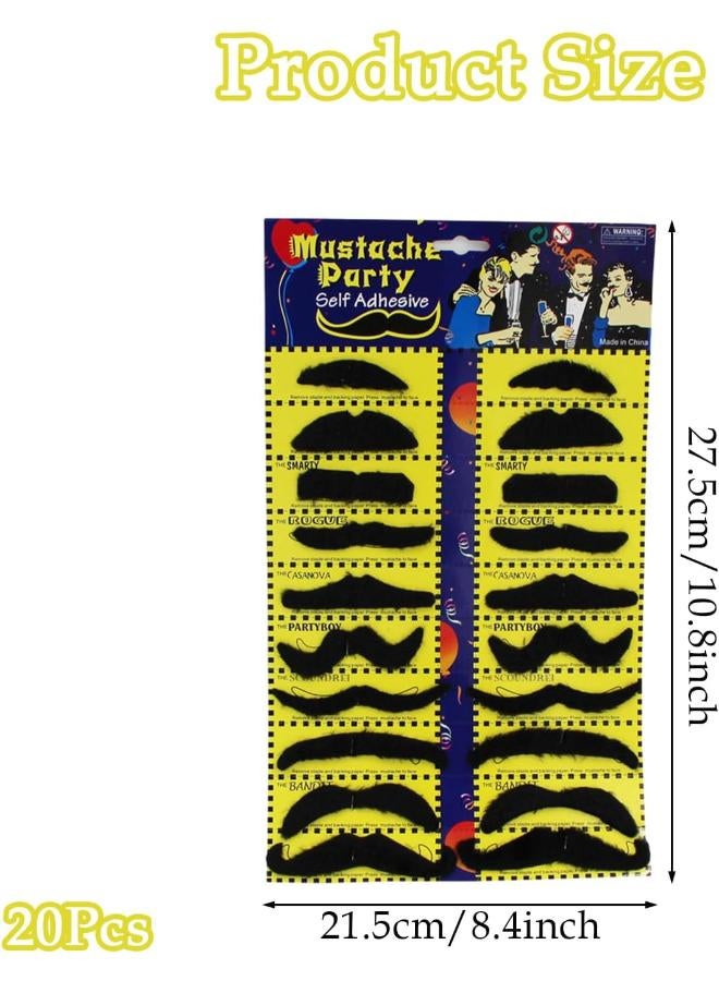 Pack Of 20 Self-Adhesive Moustache & Eyebrow for Masquerade & Costume - Image 2