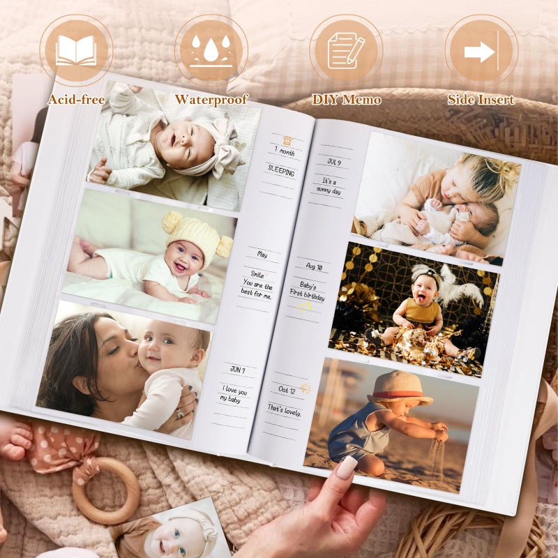 Lanpn Baby Photo Album 4x6 300 Pockets, Linen Hardcover Newborn Memory Book with Memo Writing Area, Bebe Photobook, Slip-in Picture Book, Ultrasound Album Keepsake Gifts for Girl Baby Shower Pink - Image 4
