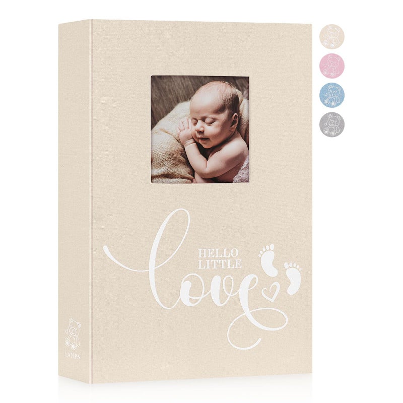 Lanpn Baby Photo Album 4x6 300 Pockets, Linen Hardcover Newborn Memory Book with Memo Writing Area, Bebe Photobook, Slip-in Picture Book, Ultrasound Album Keepsake Gifts for Girl Baby Shower Pink - Image 1