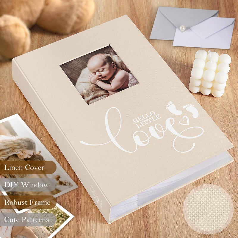 Lanpn Baby Photo Album 4x6 300 Pockets, Linen Hardcover Newborn Memory Book with Memo Writing Area, Bebe Photobook, Slip-in Picture Book, Ultrasound Album Keepsake Gifts for Girl Baby Shower Pink - Image 3