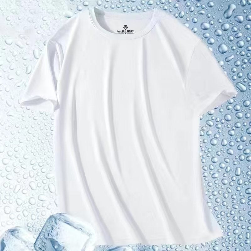Generic Ice Silk Quick-drying T-shirt Mens Short-sleeved Summer New Breathable Cool-feeling Mesh T-shirt Loose Fitness Casual Top Light gray - Image 4