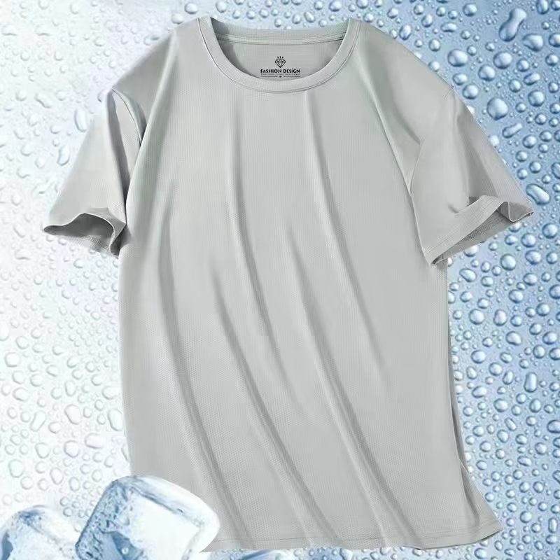 Generic Ice Silk Quick-drying T-shirt Mens Short-sleeved Summer New Breathable Cool-feeling Mesh T-shirt Loose Fitness Casual Top Light gray - Image 1