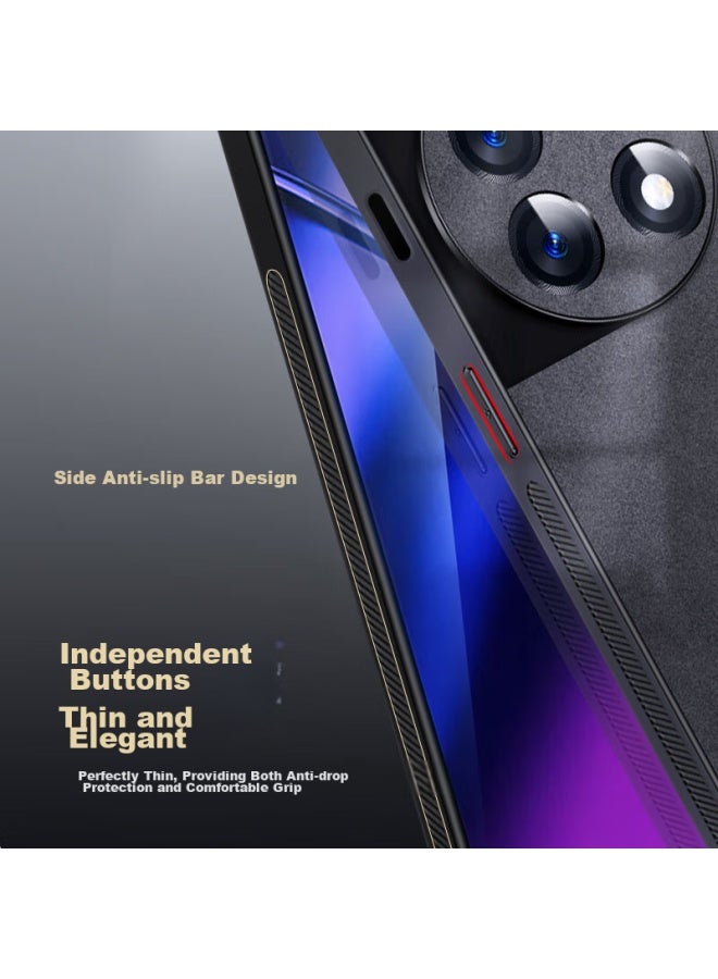 Shangsu, Suitable For Oneplus 11 Phone Case, 11 Protective Cover, Shockproof, Full Lens Protection, Soft Shell, Simple Luxury, Lambskin Silicone Outer Case, Women's And Men's Leather Case, Black - Image 4