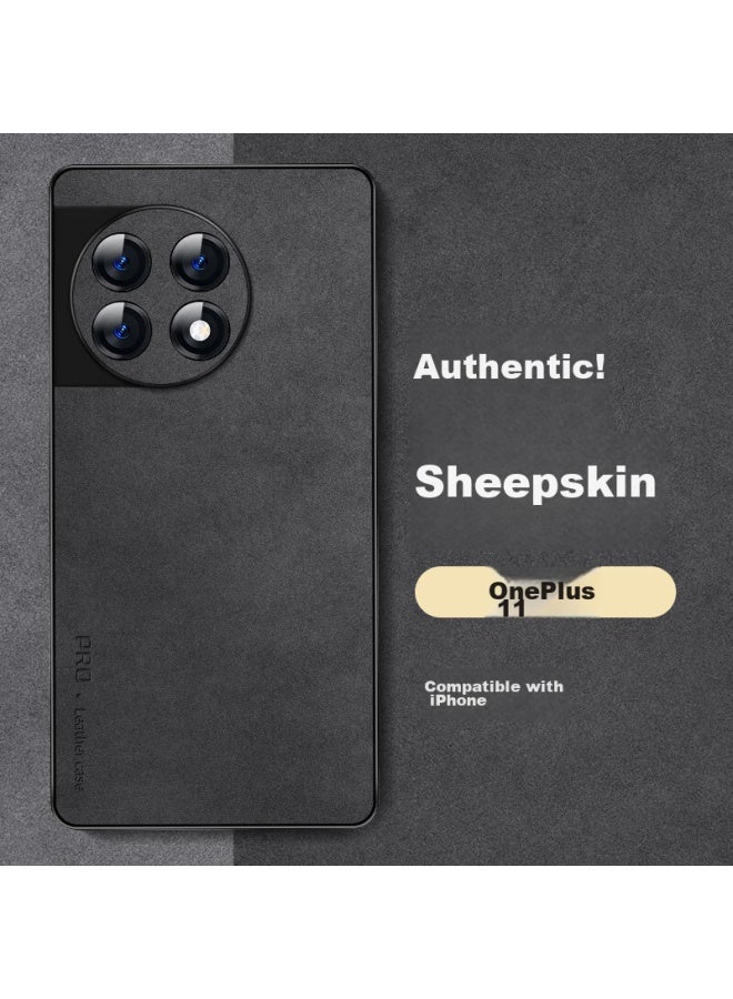 Shangsu, Suitable For Oneplus 11 Phone Case, 11 Protective Cover, Shockproof, Full Lens Protection, Soft Shell, Simple Luxury, Lambskin Silicone Outer Case, Women's And Men's Leather Case, Black - Image 1