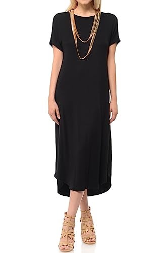 iconic luxe Women's Casual Loose-Fit Midi T-Shirt Dress – Short Sleeve, Soft Stretchy Fabric, Lightweight Large Black - Image 5