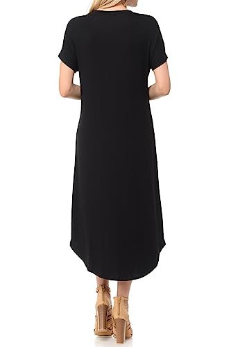iconic luxe Women's Casual Loose-Fit Midi T-Shirt Dress – Short Sleeve, Soft Stretchy Fabric, Lightweight Large Black - Image 4