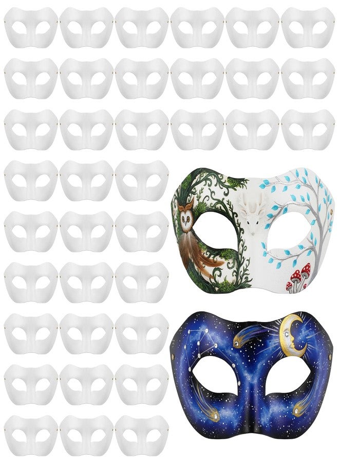 xozeooeu 36 Pcs Paper Mache Masks, Half Face Masquerade Mask DIY Art Craft Blank for Mardi Gras Halloween Cosplay Party, White - Image 1