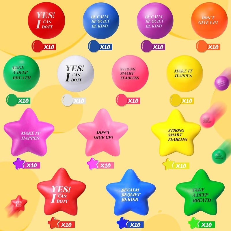 Jerify 140 Pcs Motivational Stress Balls Quotes Relief Star Shape Anger Management Colorful Hand Excerise Foam Balls for Anxiety Tension Fidge Stress Relief Party Supplies GiftsMulti Colors140 Pcs - Image 3