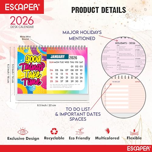 ESCAPER Positive Motivational Desk Calendar 2026 (22 x 15 cm), Table Calendar 2026, Desktop Calendar 2026, Inspirational Quotes Desk Calendar, Motivational Calendar for Desk, New Year Calendar - Image 4
