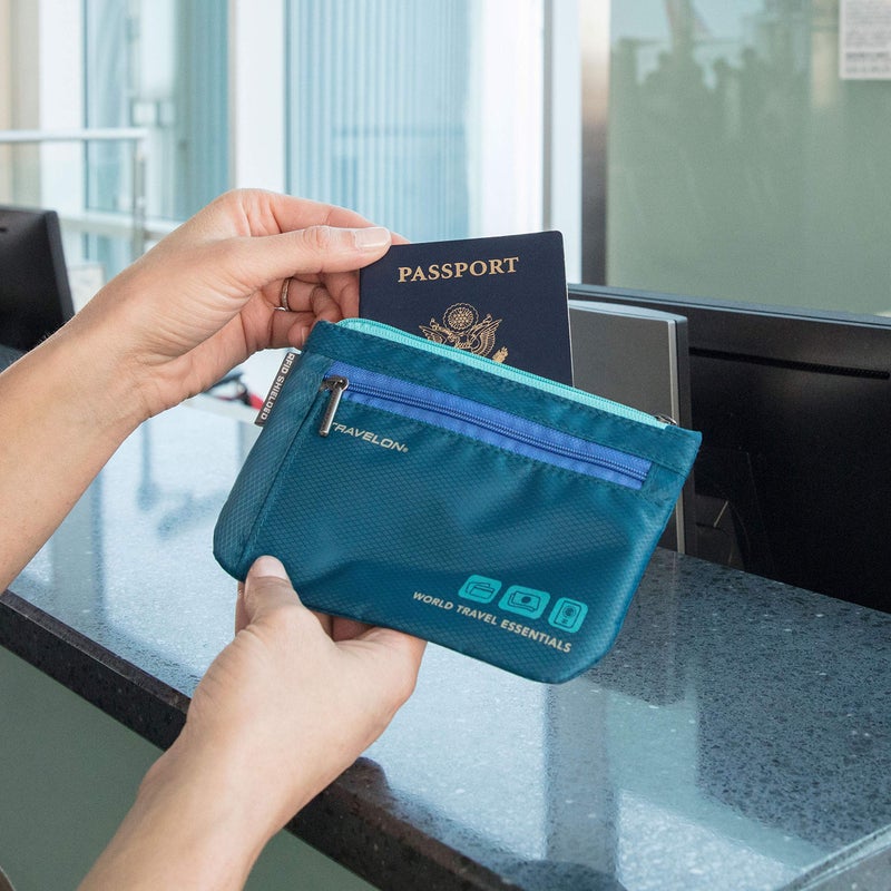 Travelon مجموعة Travelon الأساسية للسفر من 2 منظم للعملات وجوازات السفر، لون طاووس أزرق - Image 3