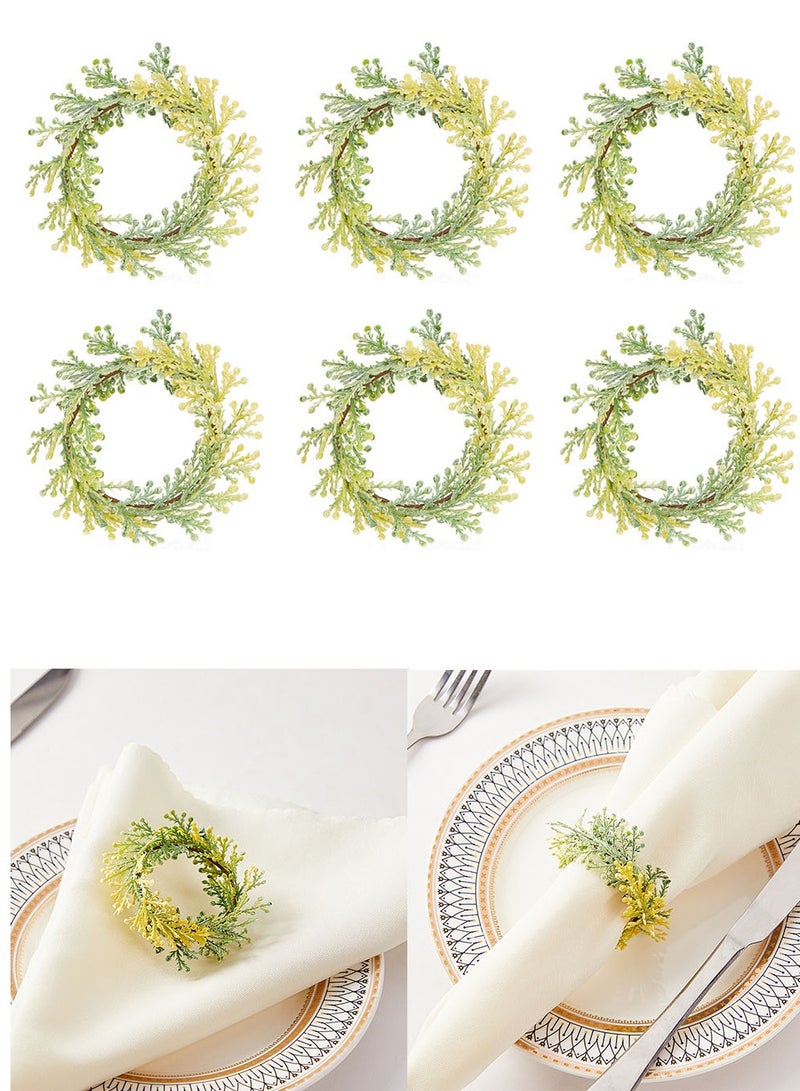 6 حلقات مناديل، حلقات مناديل فروع الصنوبر المقدس، حلقات مناديل خشبية لتزيين طاولة الزفاف وزينة حفلات عيد الميلاد - Image 1