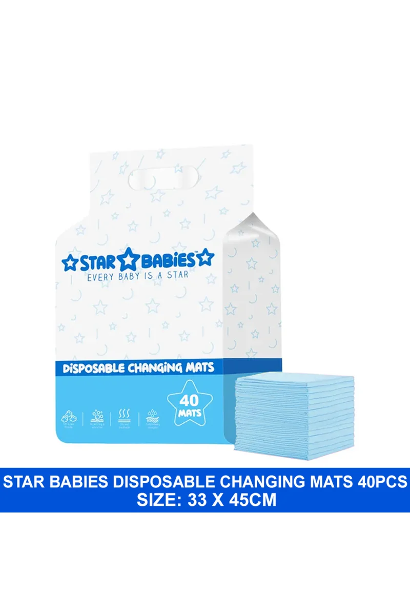 ستار بيبيز Star Babies - Disposable Changing Mats - Blue - 33x45 cm - 40 Pcs