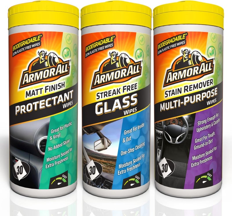 Armor All Car Interior Cleaning Wipes Triple Pack - 90 Biodegradable Wipes for Dashboard, Glass, and Multi-Purpose Cleaning - Image 1