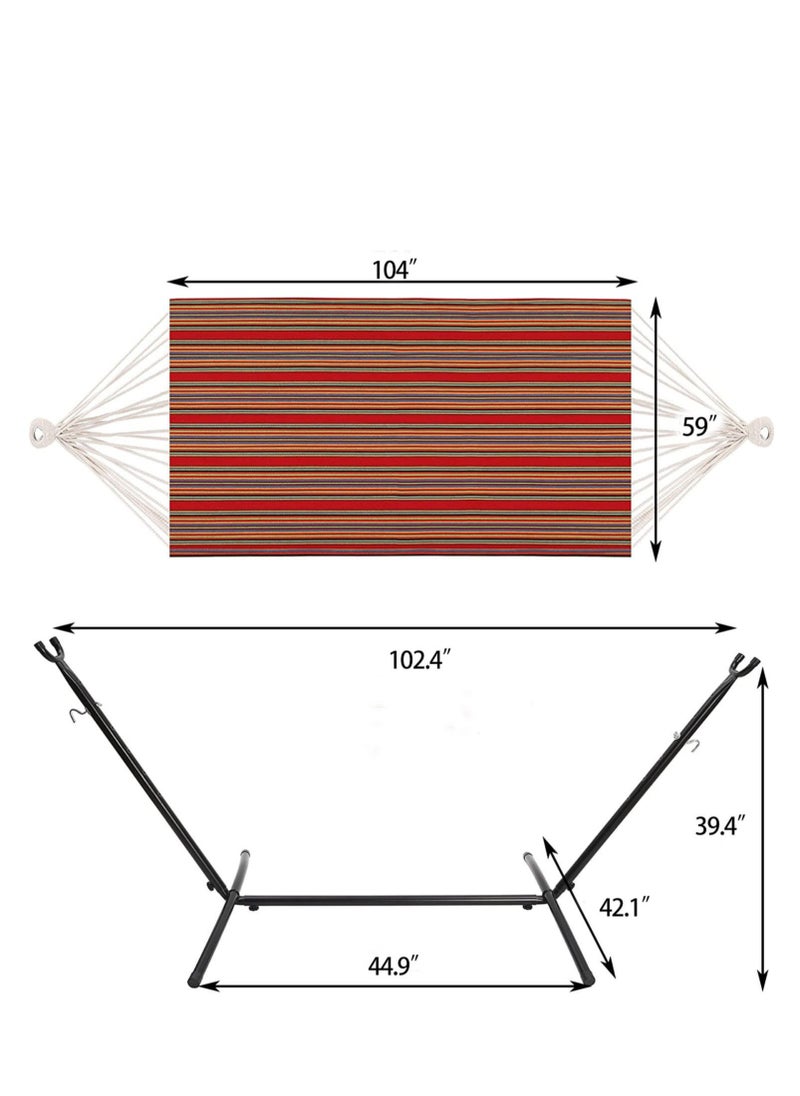 PENG GENERAL Double Cotton Hammock with Space Saving Steel Stand, Red  - Image 4