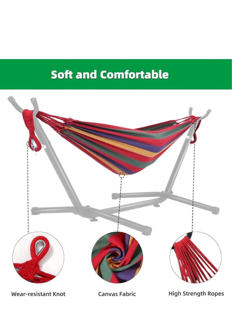 PENG GENERAL Double Cotton Hammock with Space Saving Steel Stand, Red  - Image 2
