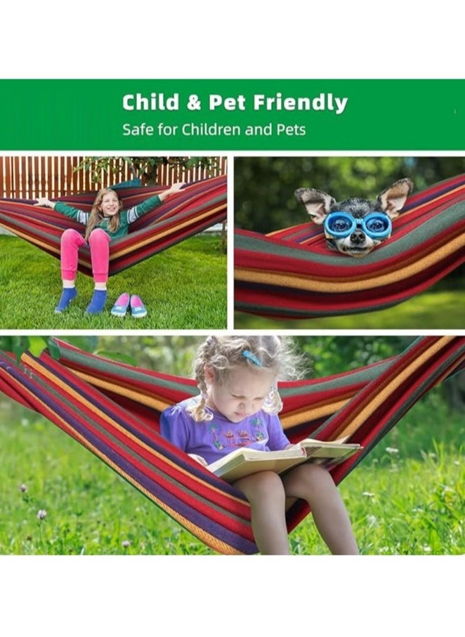 PENG GENERAL Double Cotton Hammock with Space Saving Steel Stand, Red  - Image 3