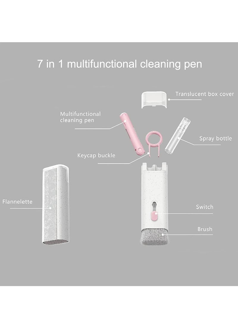 KASTWAVE - Cleaning Brush Set For Keyboard and Earphone, 7 in 1 Multifunctional Keyboard Bluetooth Headset Cleaning Dust Kit With Keycap Puller, Cleaning Pen For Bluetooth Headset Keyboard Pink - Image 1