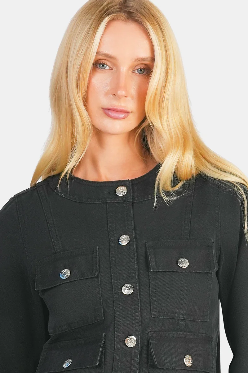 Virgio  Solid Cotton Denim Jacket With Flap Pockets for Women for Women | Best Price UAE