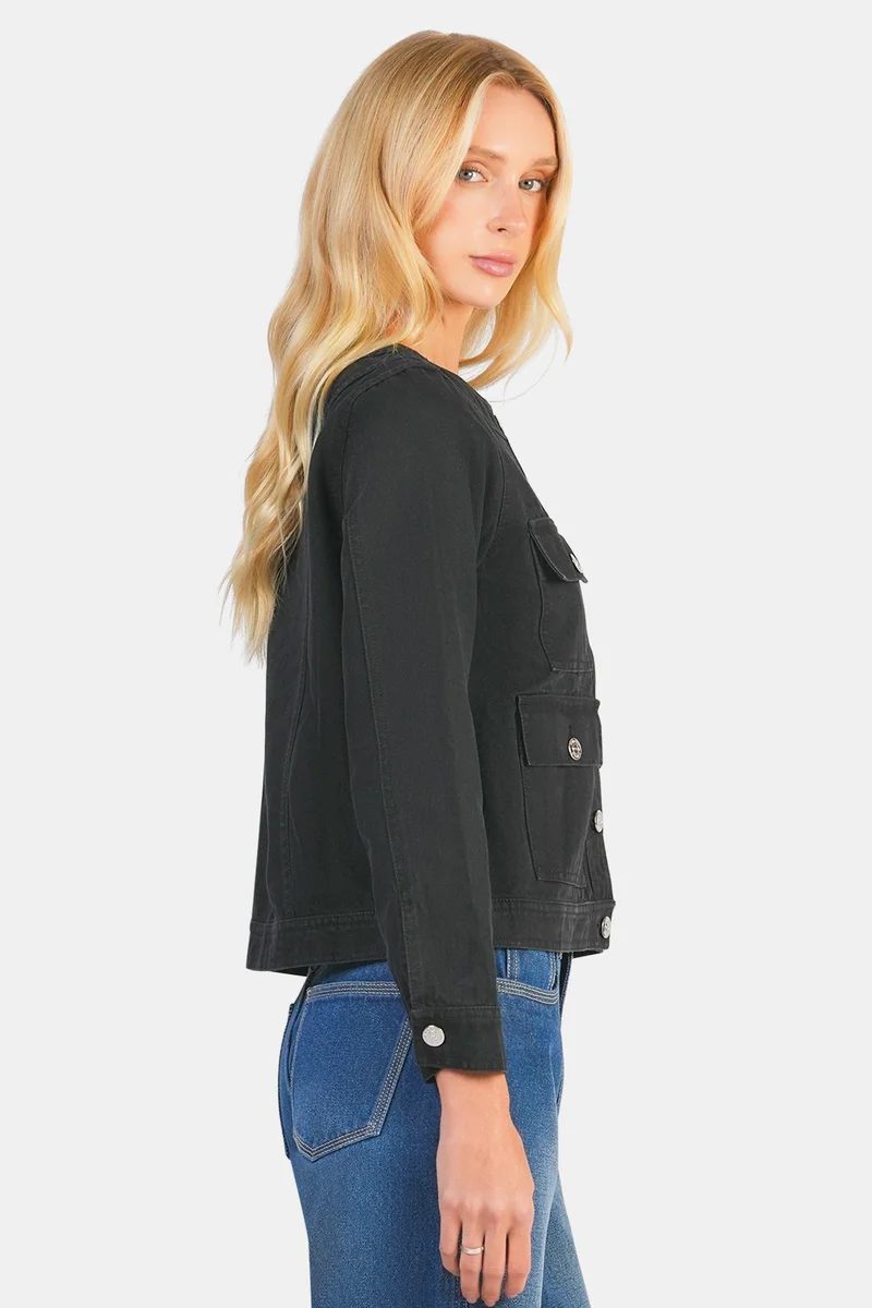 Virgio  Solid Cotton Denim Jacket With Flap Pockets for Women for Women | Best Price UAE