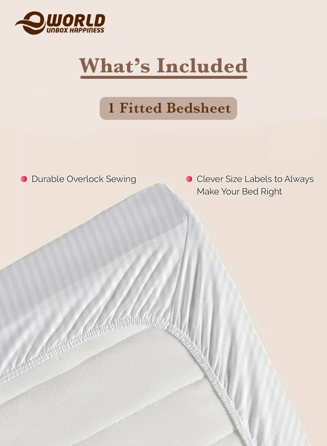 إي وورلد ملاءة سرير مزوّدة بسطح مطاطي من الألياف الدقيقة بخطوط باللون الأبيض، بجيب عميق لملاءمة محكمة، قابلة للتنفس وسهلة الغسل في الغسالة لحماية مثالية، متوفرة بمقاسات كينغ وكوين وسنجل، بدون غطاء وسادة - Image 3