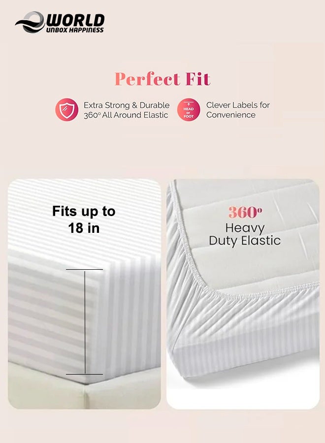 إي وورلد ملاءة سرير مزوّدة بسطح مطاطي من الألياف الدقيقة بخطوط باللون الأبيض، بجيب عميق لملاءمة محكمة، قابلة للتنفس وسهلة الغسل في الغسالة لحماية مثالية، متوفرة بمقاسات كينغ وكوين وسنجل، بدون غطاء وسادة - Image 4