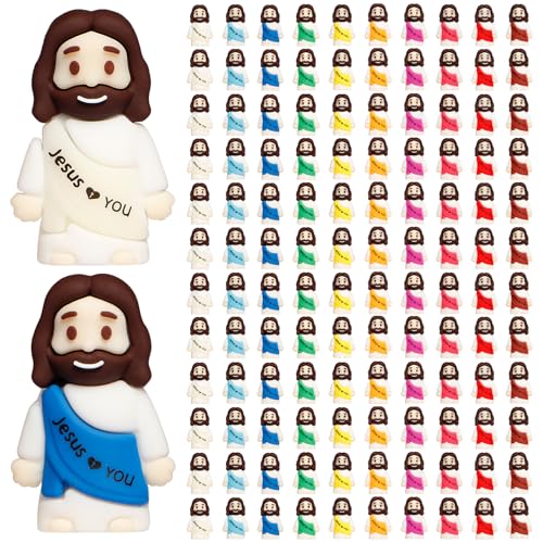 ajabavbd 120PCS Little Jesus Figures 10 Color Tiny Jesus Figurines in Bulk Mini Jesus Figure to Hide and Seek Religious Gifts for Easter Egg Stuffers Fillers Christian Gifts for Women Mom 120PCS - Image 1