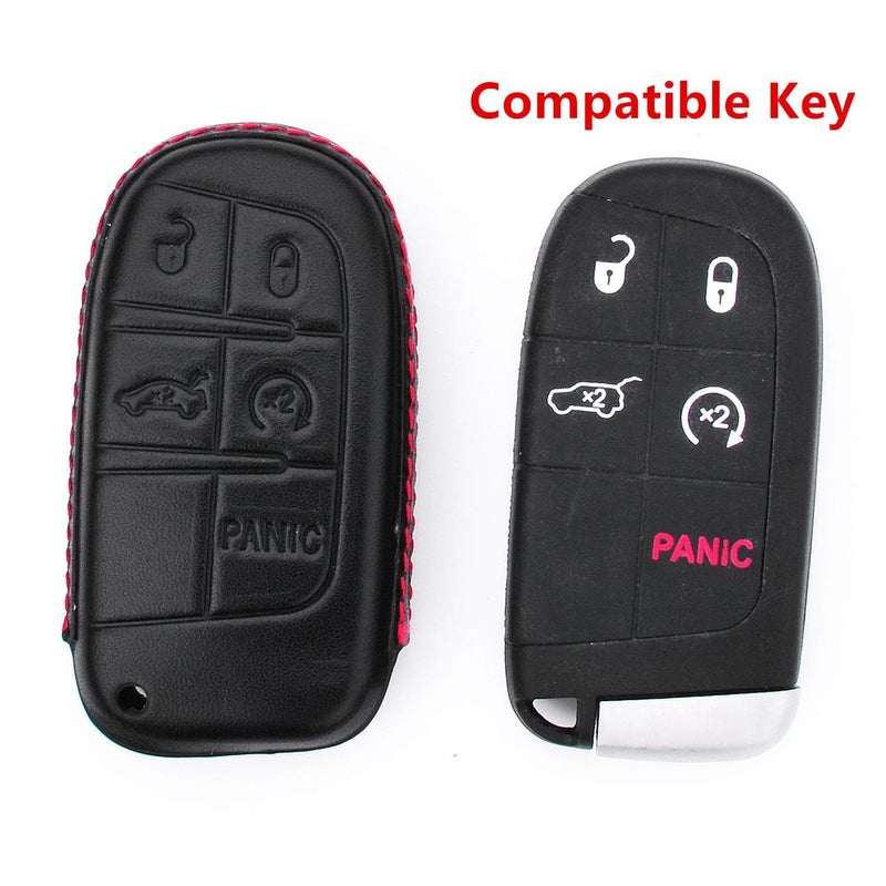 ROYALFOX Genuine Leather 3 4 5 Buttons smart Key Fob case Cover for Jeep Cherokee Compass Renegade Grand Cherokee, Fiat,Dodge Charger Challenger Dart Journey Durango Grand Caravan RAM (black) - Image 2