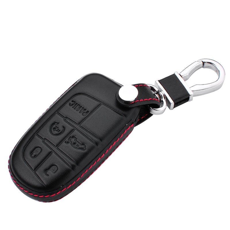 ROYALFOX Genuine Leather 3 4 5 Buttons smart Key Fob case Cover for Jeep Cherokee Compass Renegade Grand Cherokee, Fiat,Dodge Charger Challenger Dart Journey Durango Grand Caravan RAM (black) - Image 1