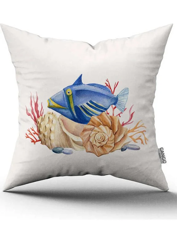 Cango Home Double Sided Blue Orange Marine Patterned Digital Printed Throw Pillow Cover CGH1176