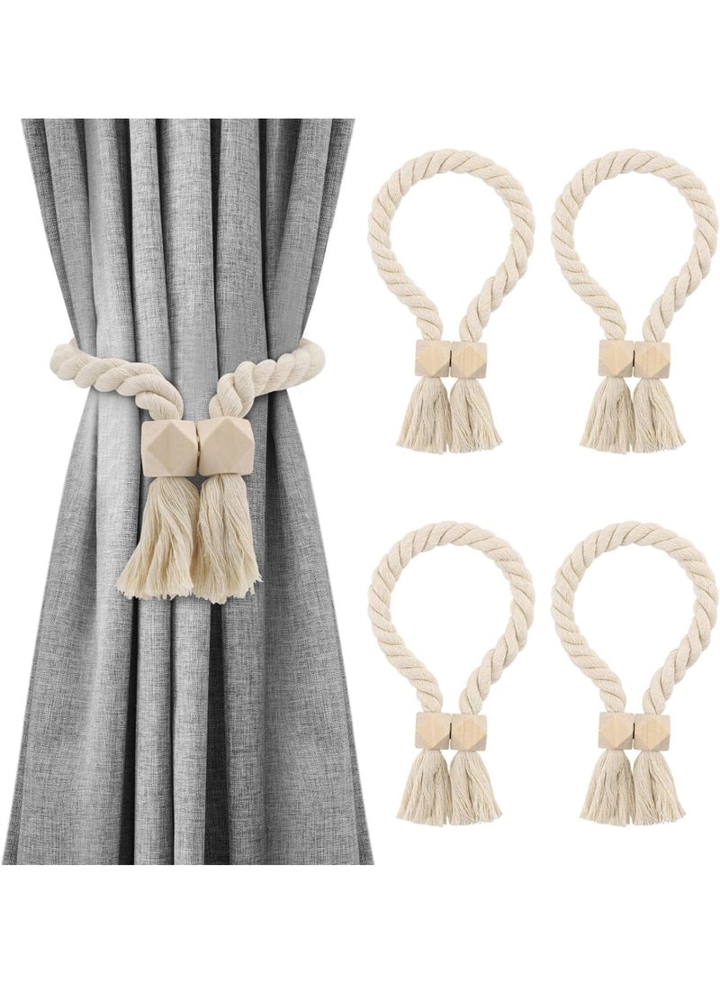 SYOSI Magnetic Curtain Tie Backs, Strong Magnetic Curtain Holdbacks for Drapes and Sheer Curtains, European Style Rope Design, 21.7 Inch Length, Easy to Use for Home Office or Hotel Decor, 4 Pack, Beige - Image 1